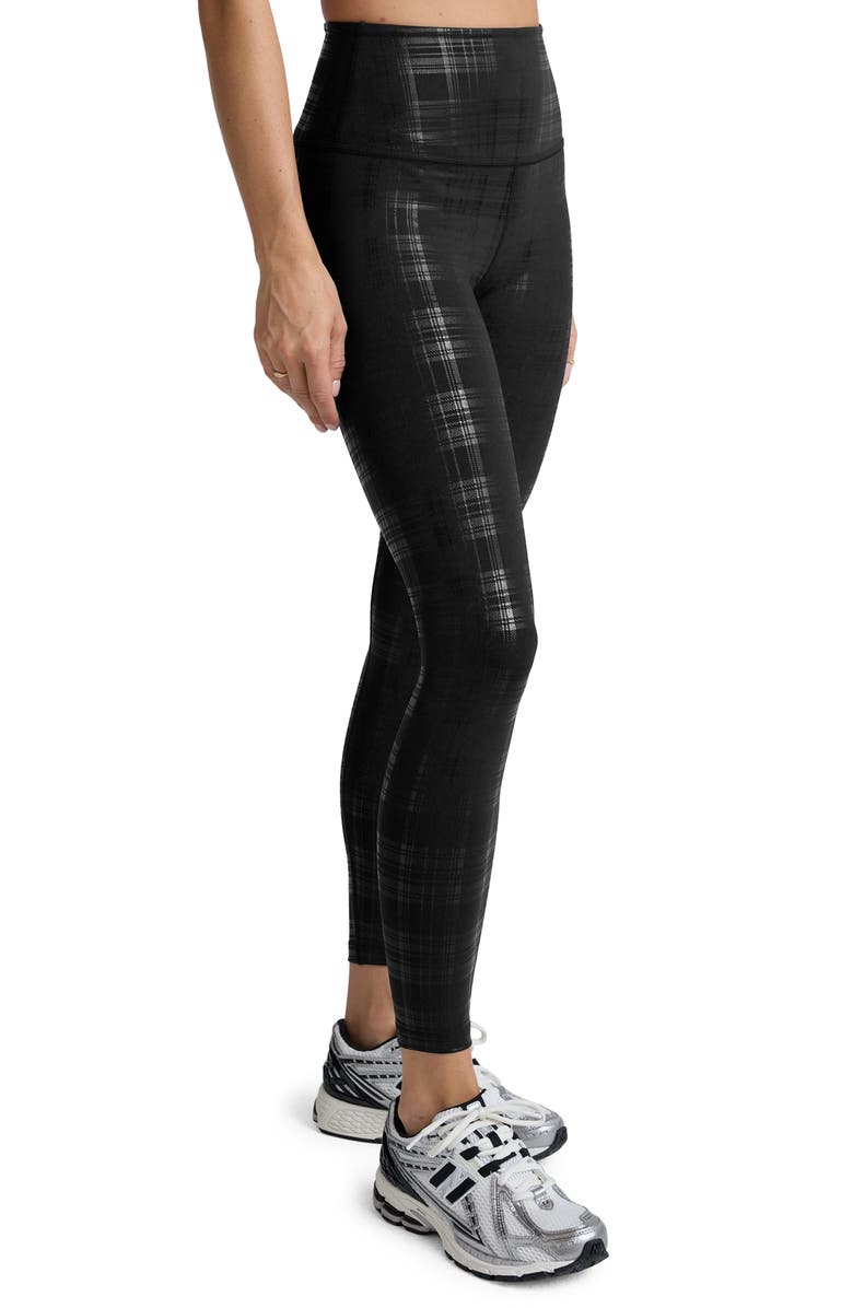 Beyond Yoga High Waist Midi Leggings, Alternate, color, Plaid Foil Black
