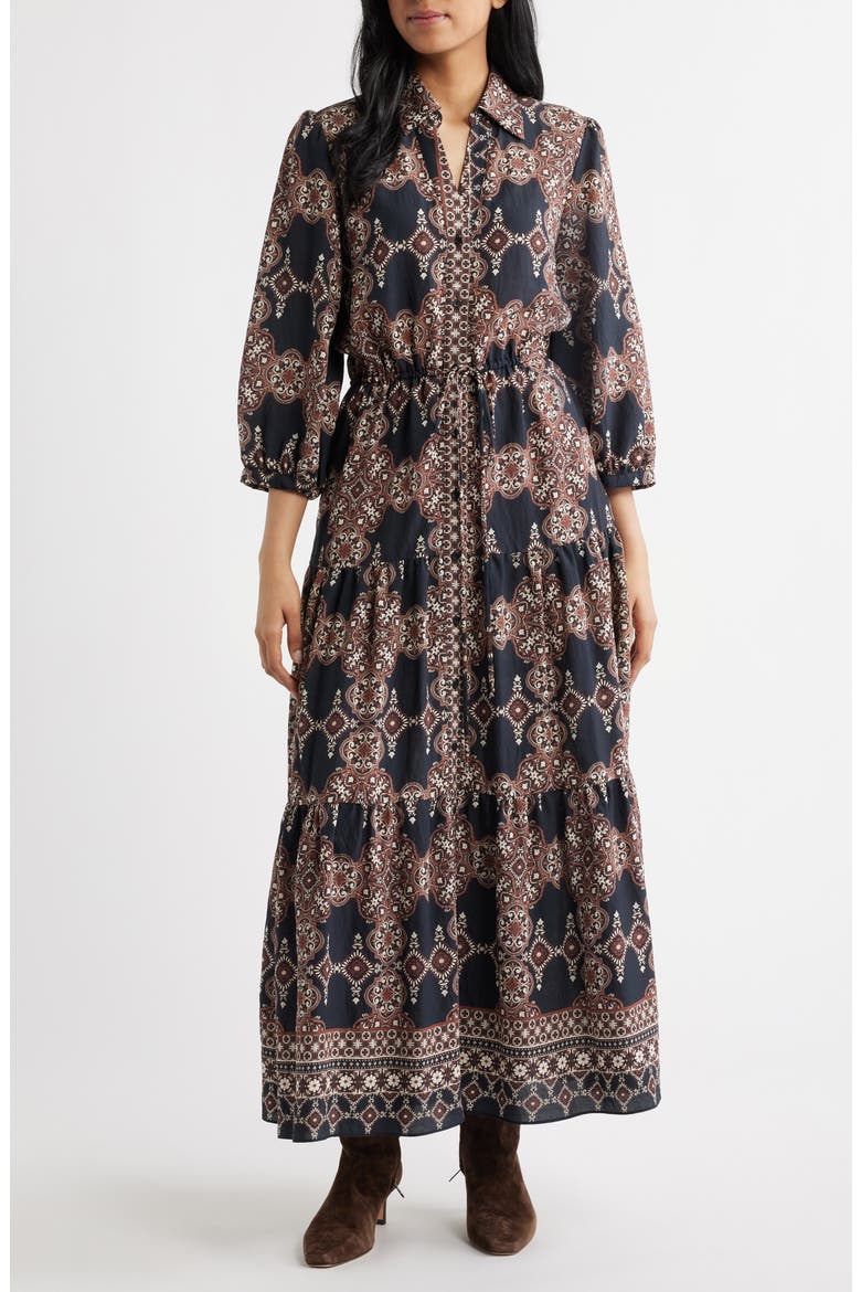 Mixed Paisley Long Sleeve Shirtdress, Main, color, BLACK MULTI