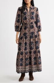 Julia Jordan Mixed Paisley Long Sleeve Shirtdress
