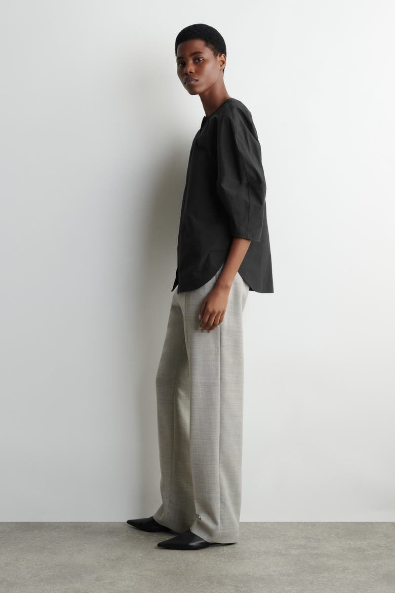Sculptural Pima Cotton-Poplin Blouse, Alternate, color, BLACK