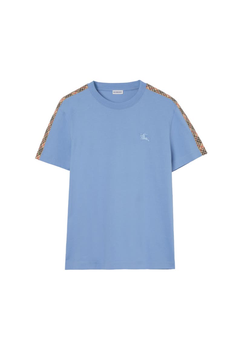 Check Trim Cotton T-shirt, Alternate, color, Cornflower blue