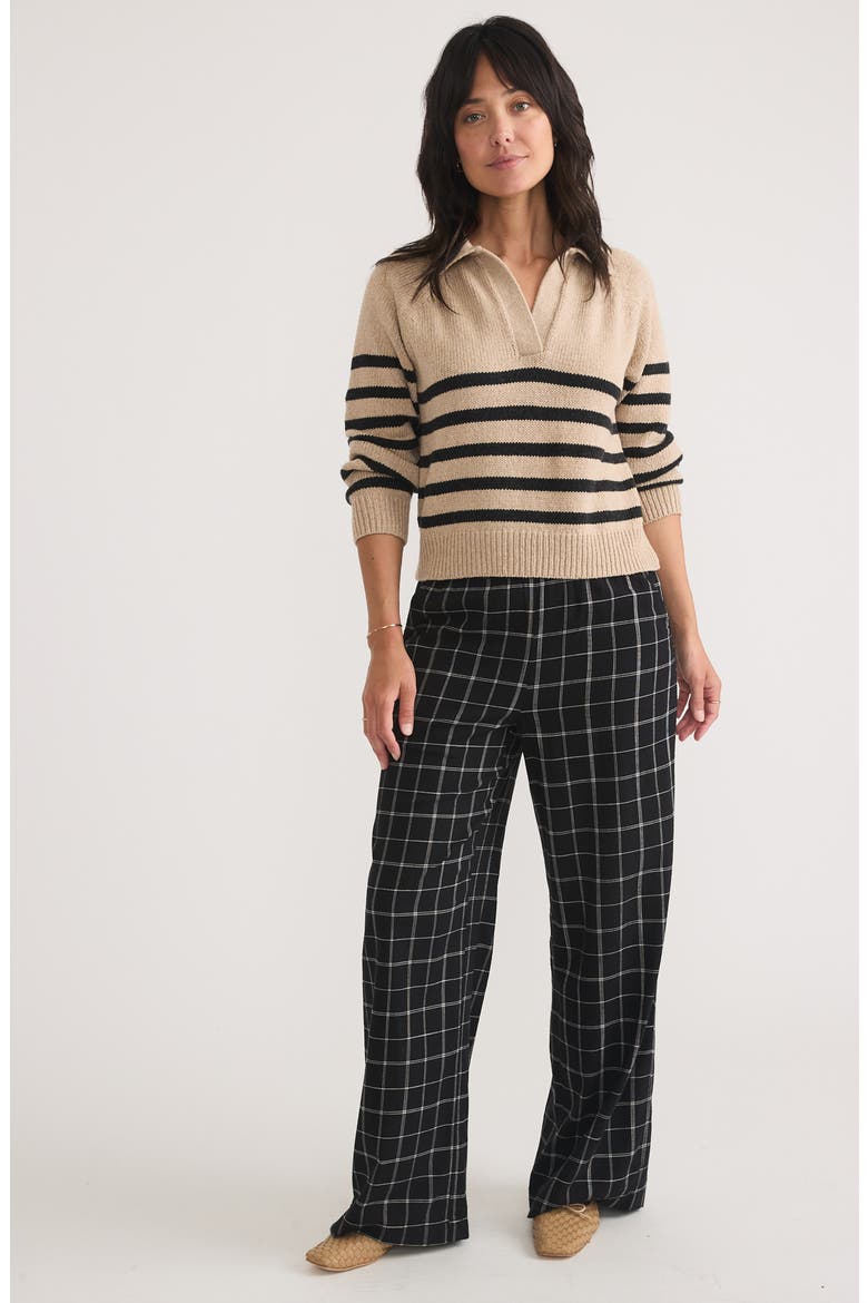 Claire Stripe Wool & Cotton Polo Sweater, Alternate, color, NEUTRAL