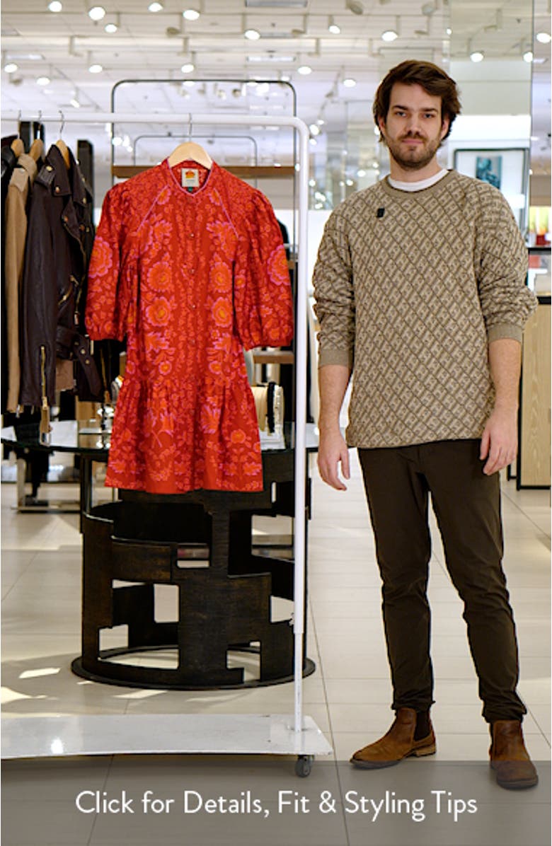 Olivia Puff Sleeve Drop Waist Cotton Minidress, sales video thumbnail