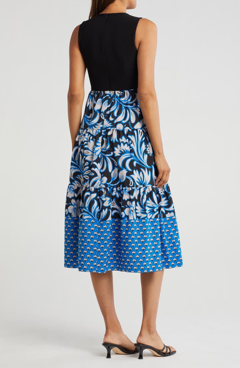 Vince Camuto Sleeveless Mixed Media Fit & Flare Dress, Alternate, color, Blue Multi