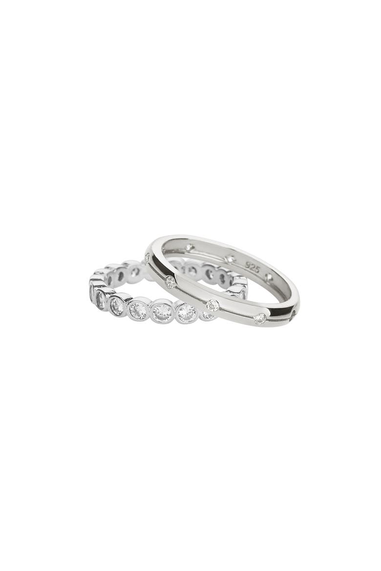 18K Gold Plated Sterling Silver Shining Elegance Ring Duo Set Gift Idea, Main, color, Silver