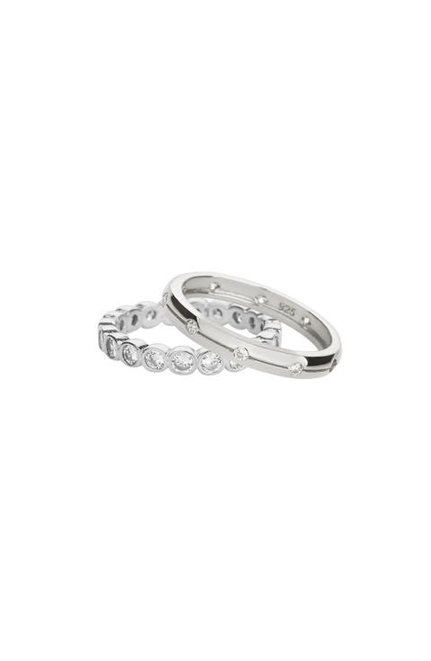 18K Gold Plated Sterling Silver Shining Elegance Ring Duo Set Gift Idea