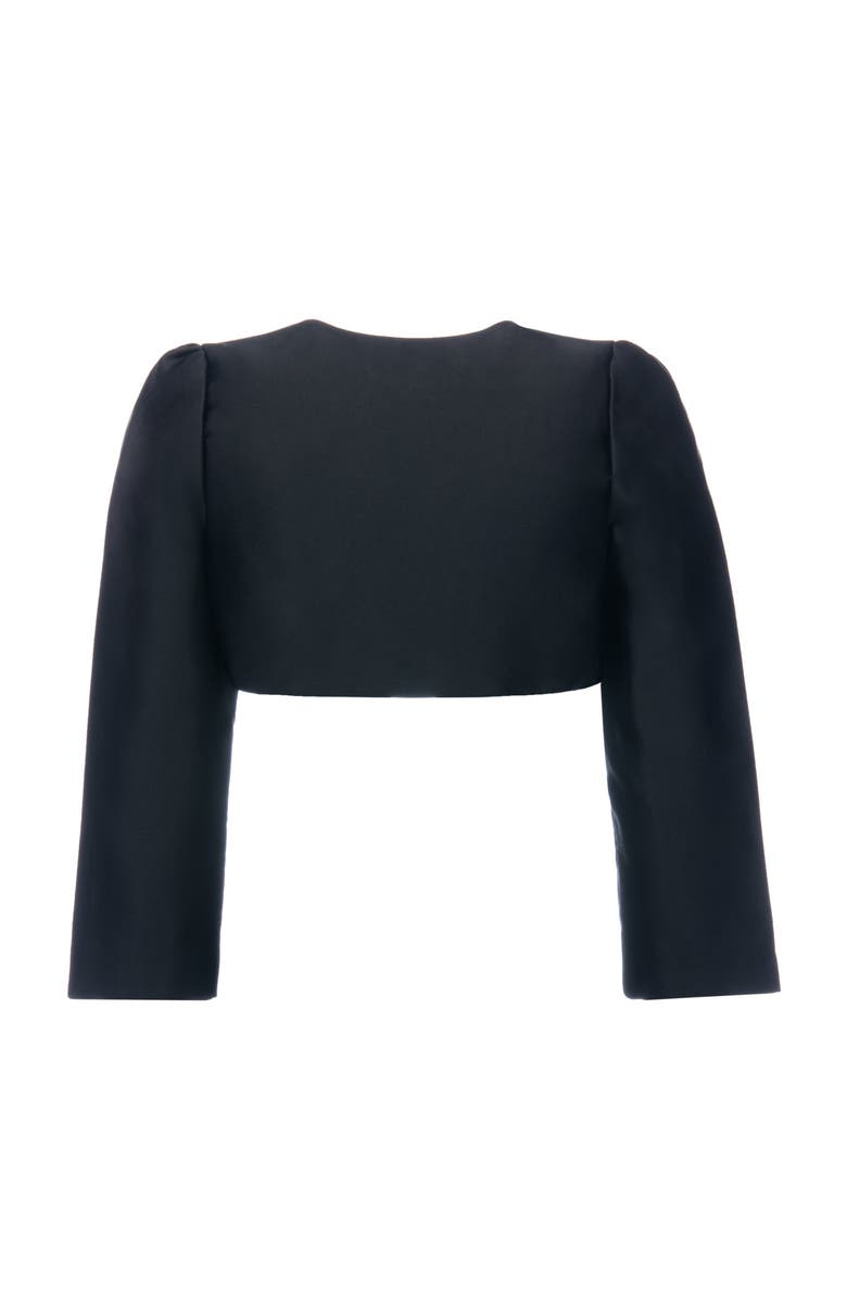Tulleen Cropped Satin Cardigan, Alternate, color, Black