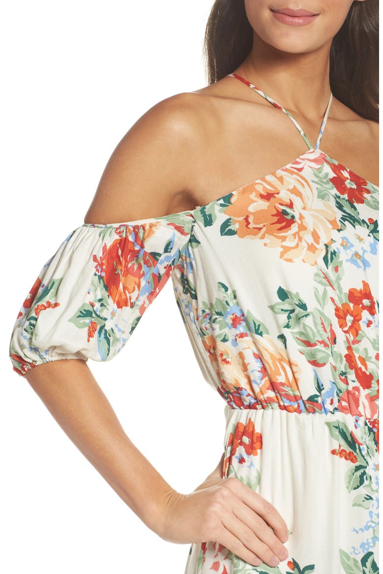 Cold Shoulder Blouson Dress, Alternate, color, IVORY FLORAL