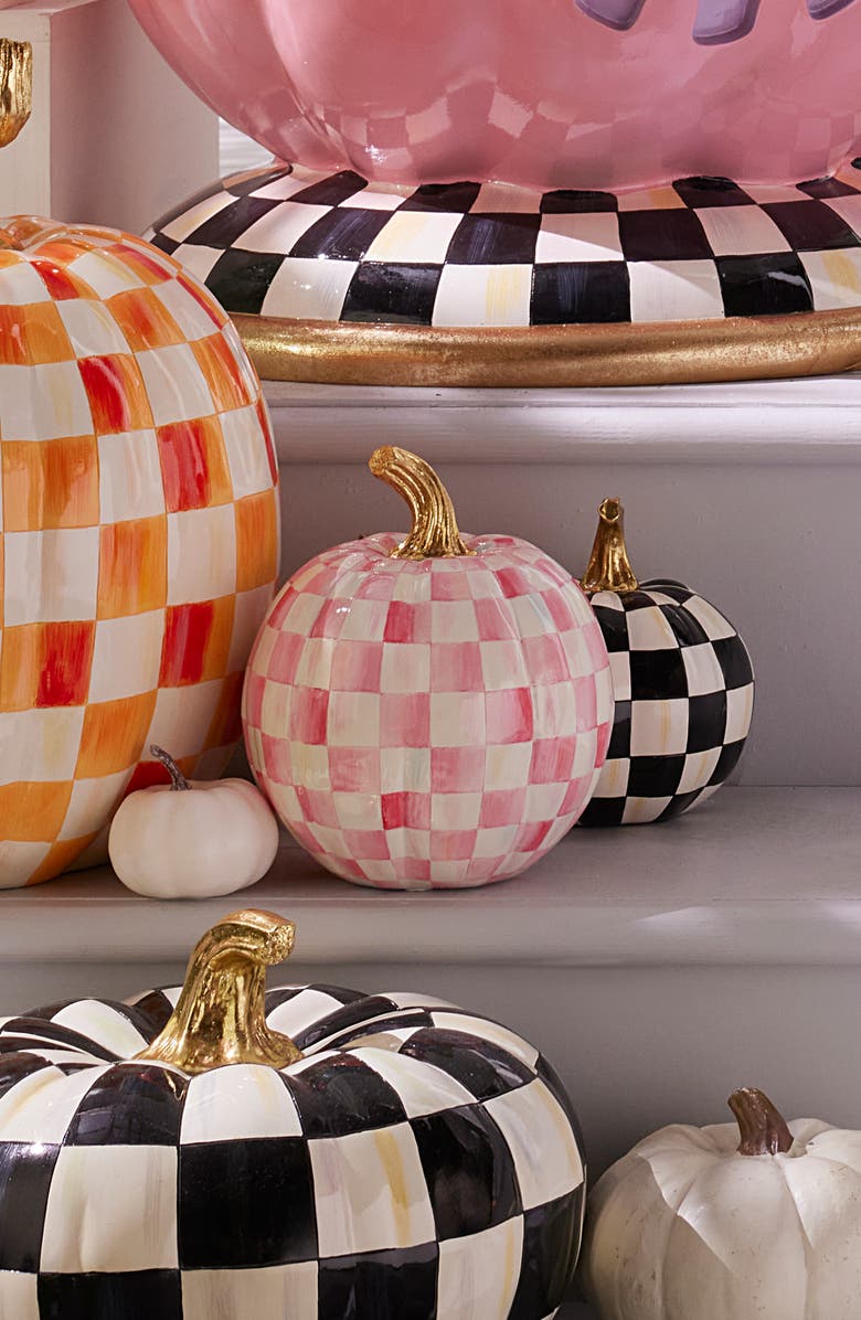 MACKENZIE CHILDS Bubblegum Pink Check Small Pumpkin, Alternate, color, Pink
