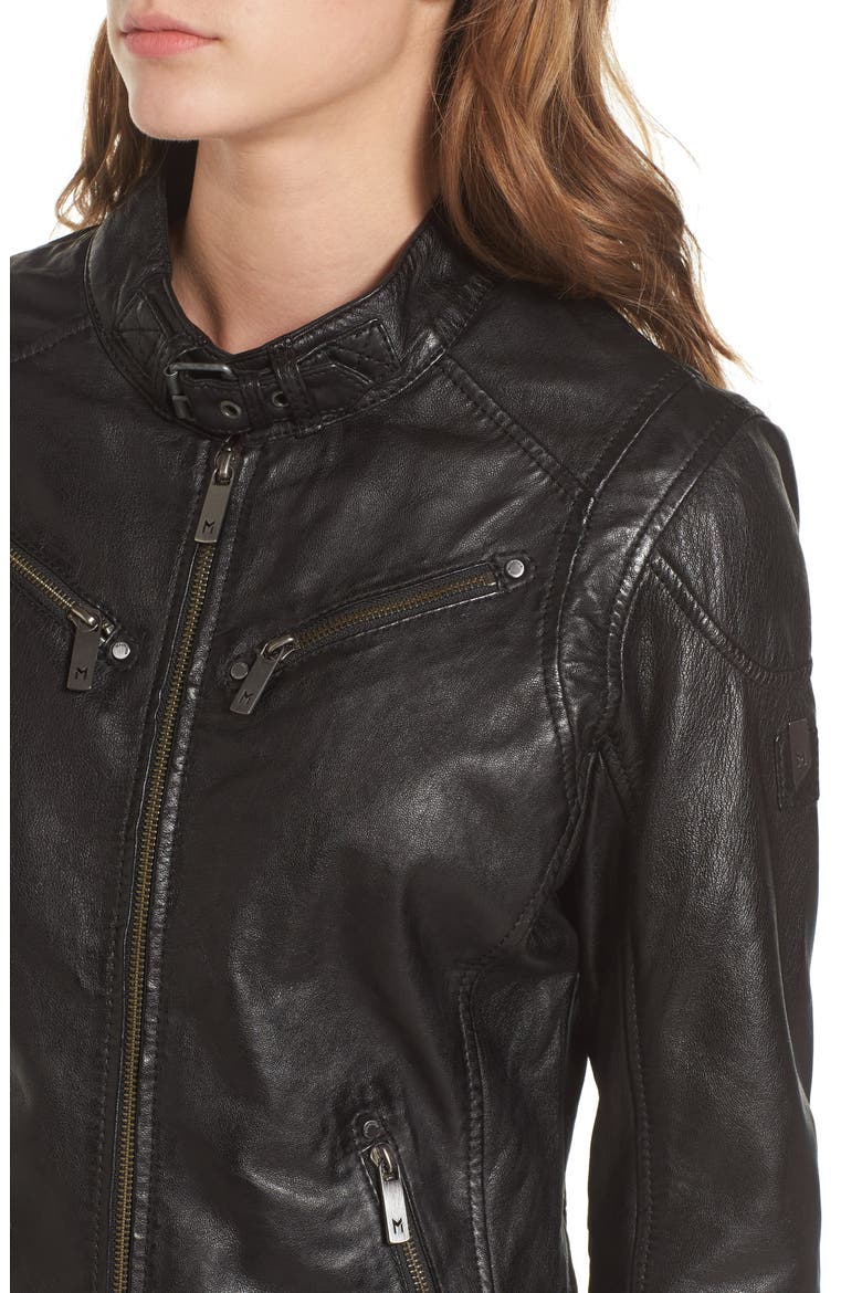 Leather Lambskin Leather Moto Jacket, Alternate, color, BLACK