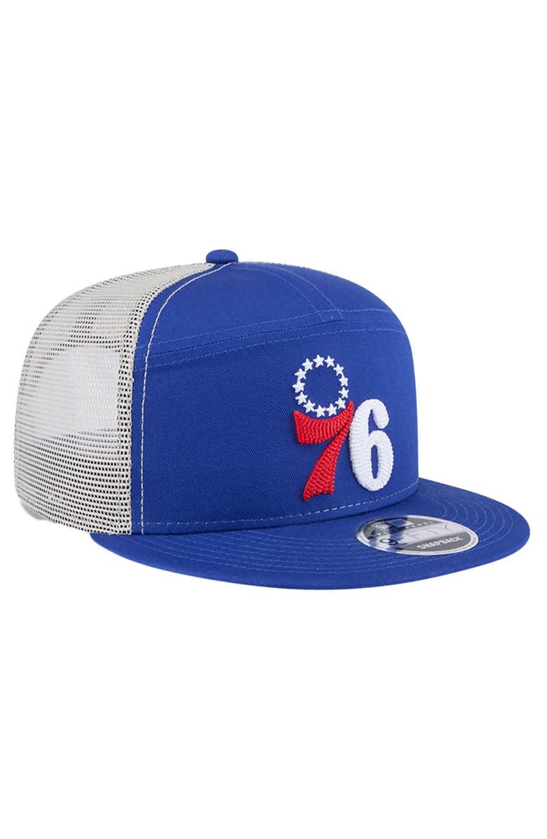 New Era Men's Philadelphia 76ers  New Era Blue Victory Grove Split Panel 9FIFTY Snapback Hat, Alternate, color, 