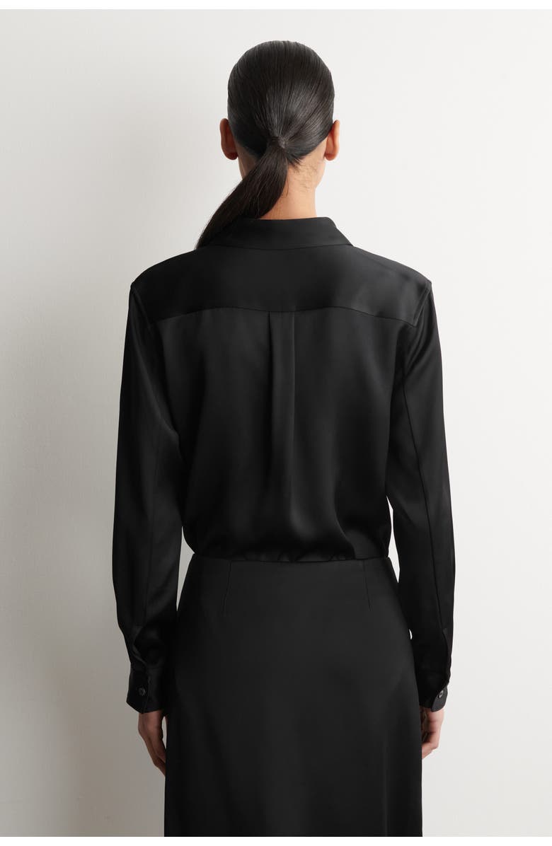 COS Button-down Collar Satin Shirt, Alternate, color, Black