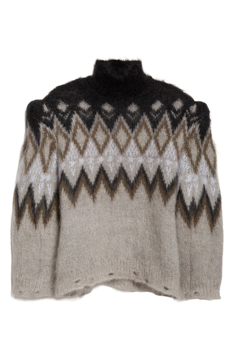 Acne Studios Kissick Fair Isle Padded Mohair & Wool Blend Turtleneck Sweater, Main, color, Multi Grey