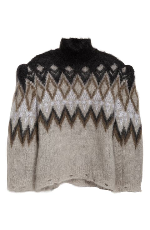 Kissick Fair Isle Padded Mohair & Wool Blend Turtleneck Sweater