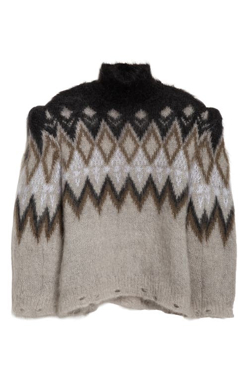 Acne Studios Kissick Fair Isle Padded Mohair & Wool Blend Turtleneck Sweater In Gray