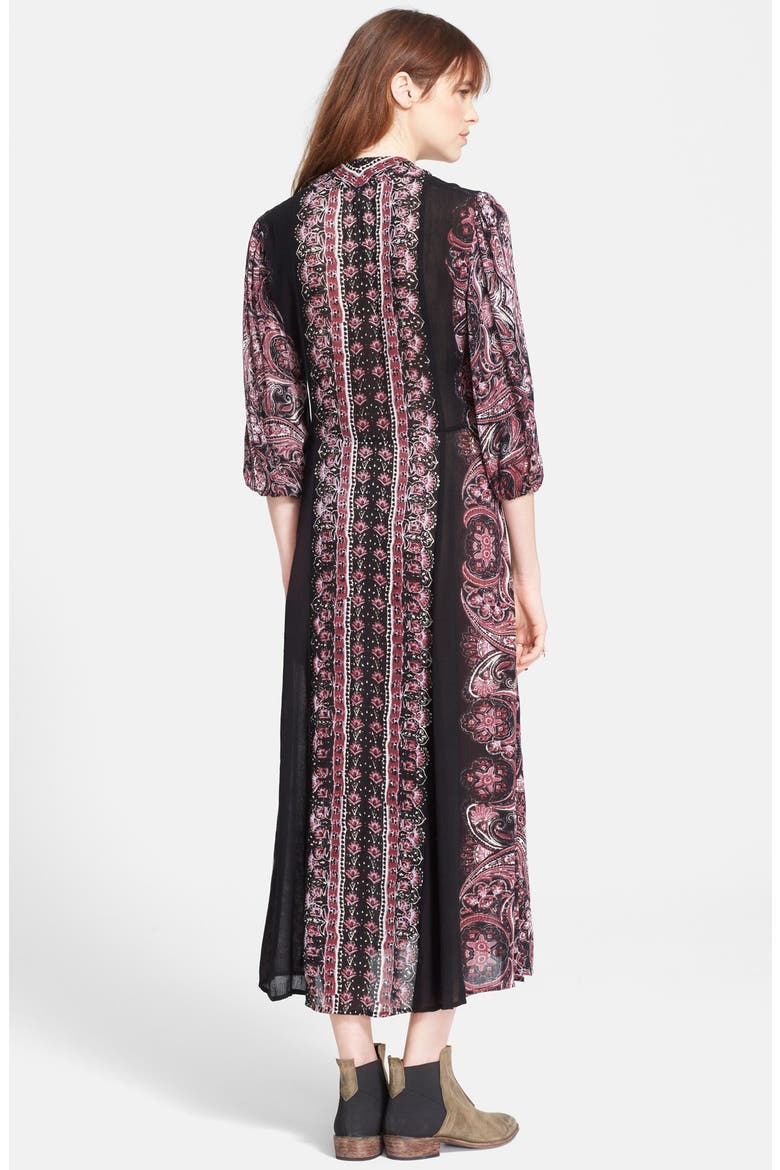 Print Gauze A-Line Midi Dress, Alternate, color, BLACK COMBO