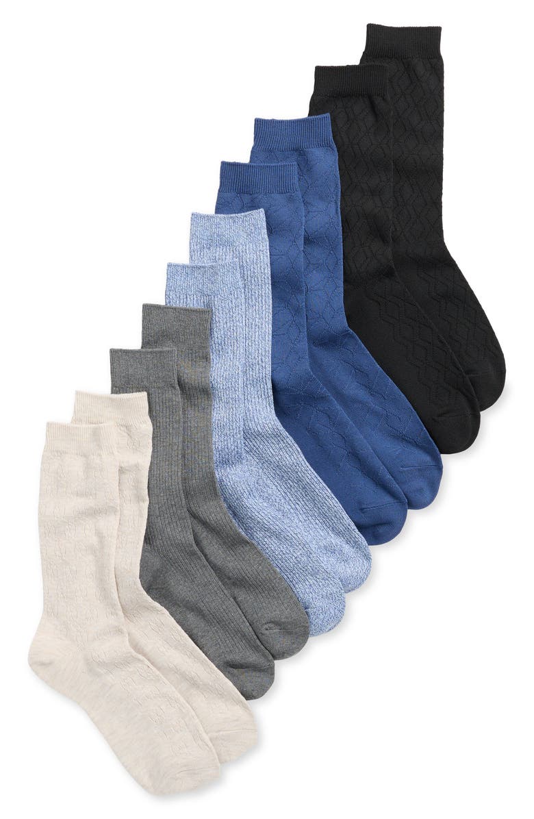 NORDSTROM RACK 5-Pack Geometric Textured Dress Socks, Main, color, Grey -Black -Blue