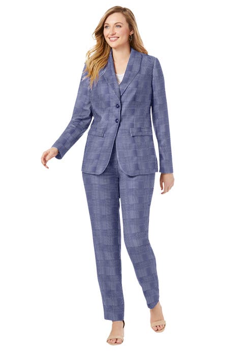 2-Piece Stretch Crepe Single-Breasted Pantsuit (Plus Available)