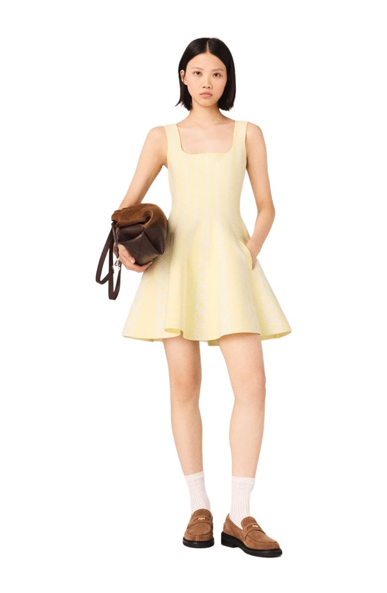 maje Jacquard knit short dress, Alternate, color, Pale Yellow