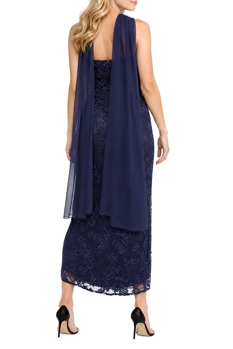 Strapless Lace High-Low Gown with Wrap, Alternate, color, NAVY