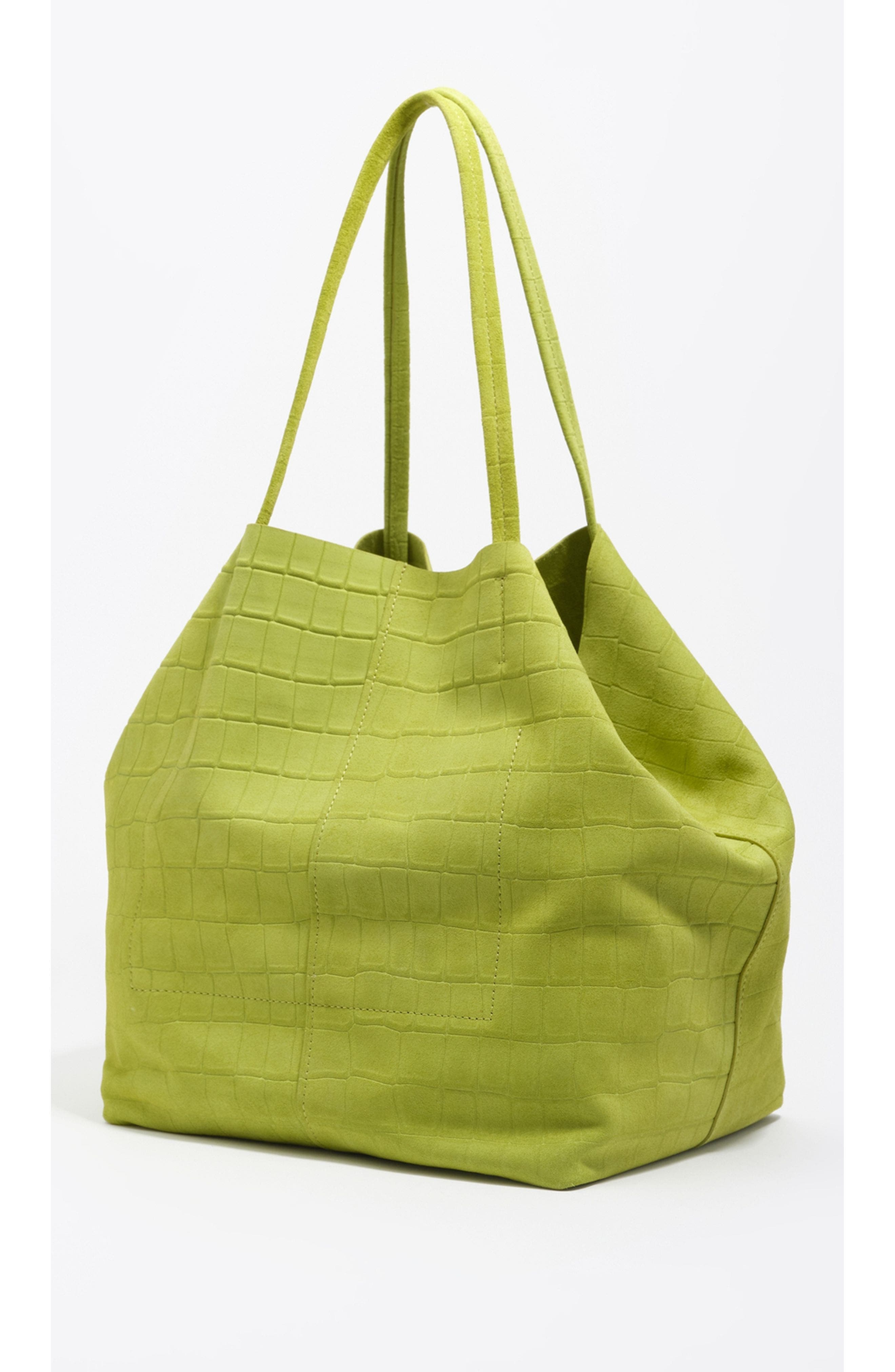 Bimba y Lola Large Split Leather Shopper Bag, Alternate, color, Lime