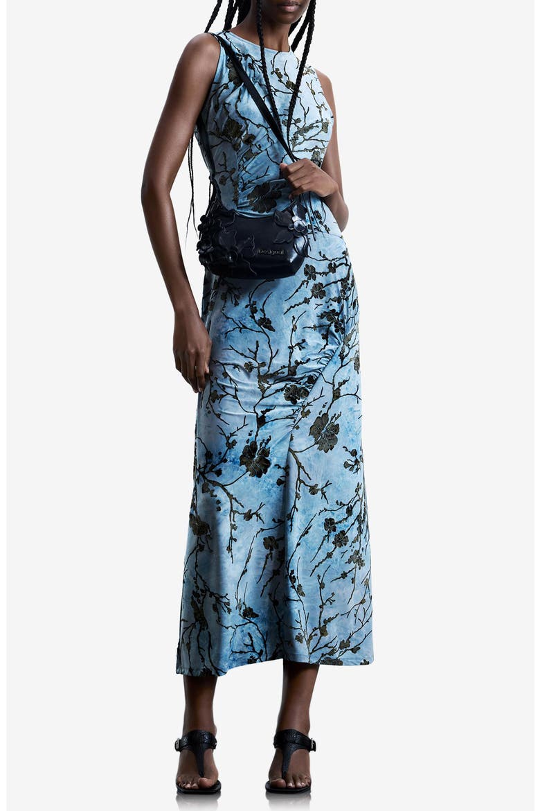 Floral Print Sleeveless Dress, Main, color, BLUE