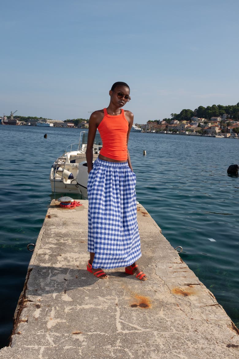 Alma Voluminous Plaid Maxi Skirt, Alternate, color, Ios Check