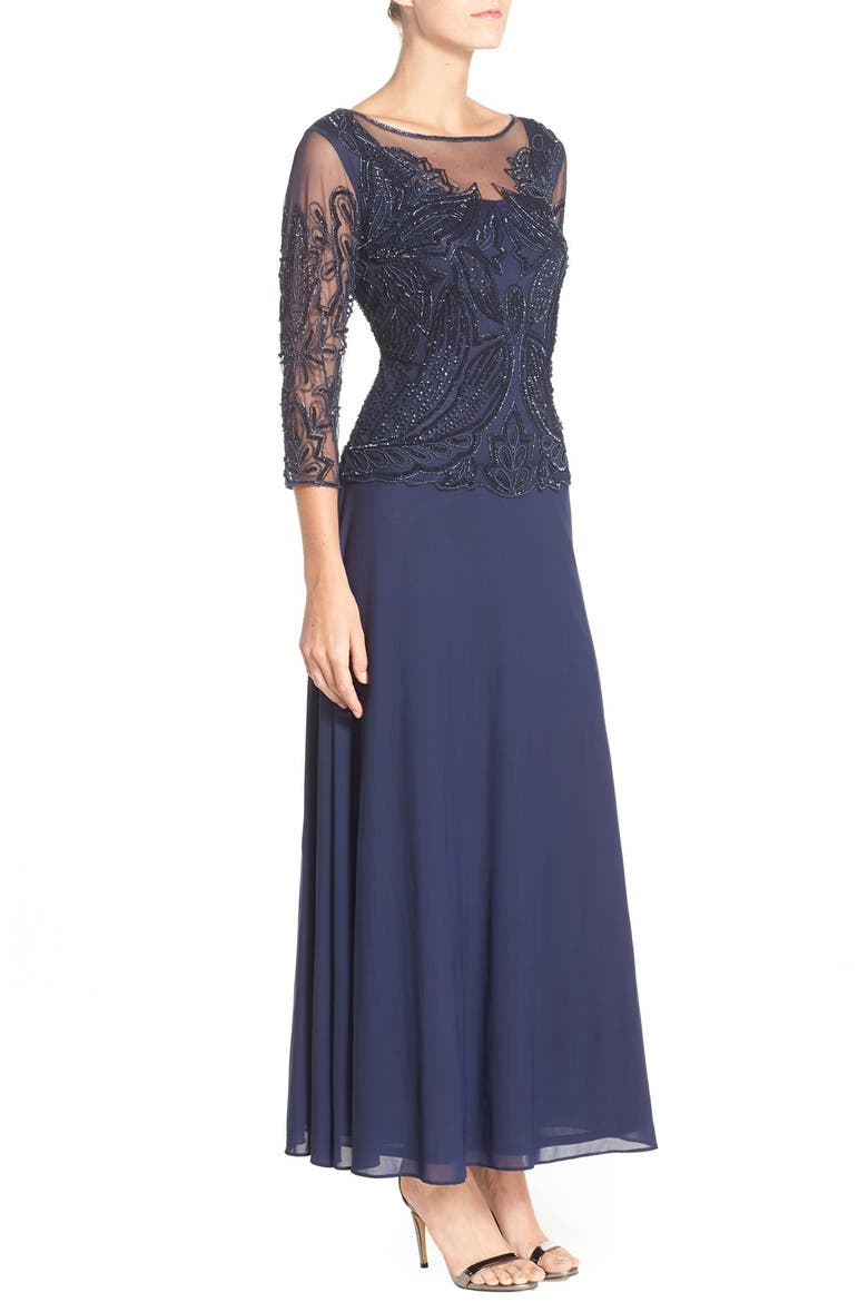 Embellished Mesh Gown, Alternate, color, NAVY
