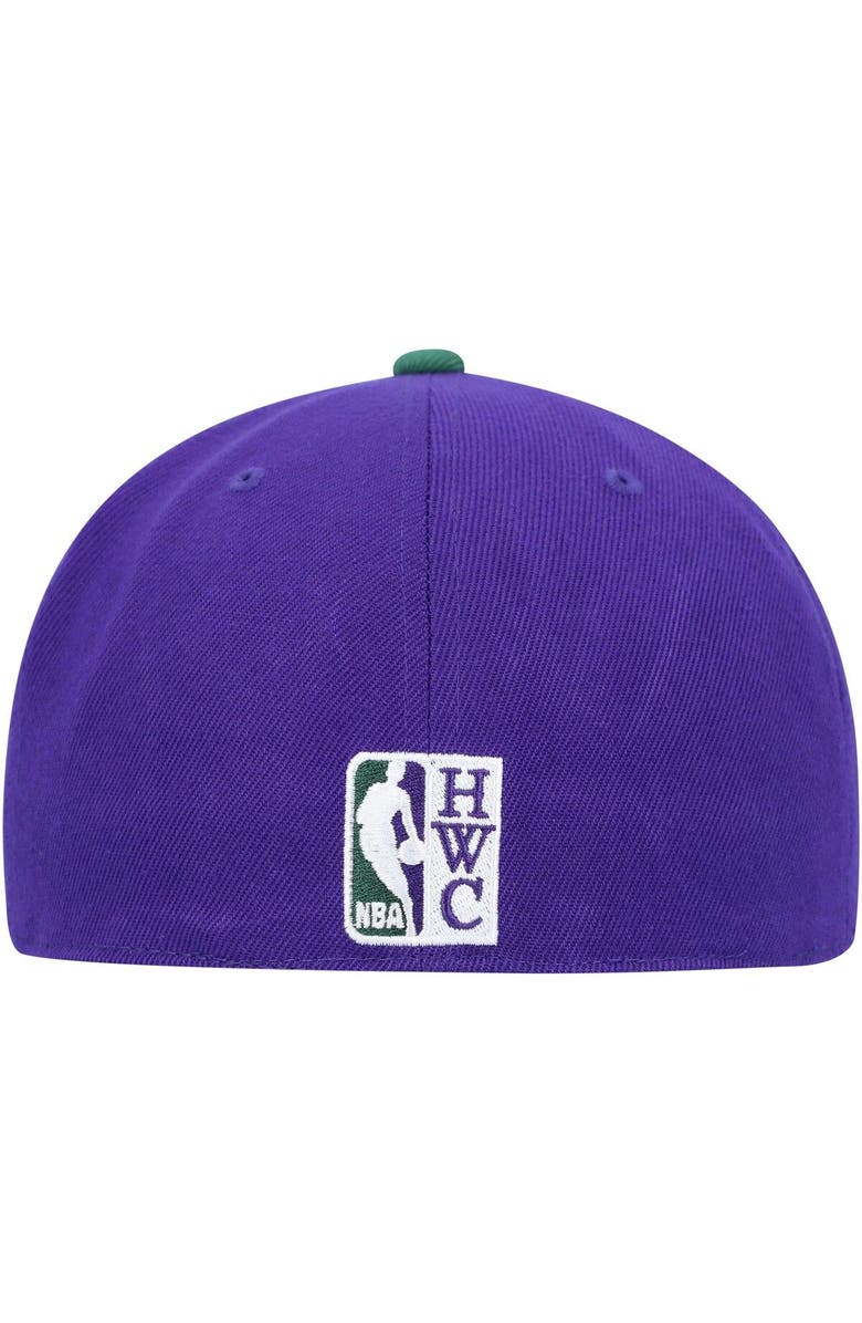 Mitchell & Ness Men's Mitchell & Ness Purple/Hunter Green Milwaukee Bucks Hardwood Classics 40th Anniversary Team Side Fitted Hat, Alternate, color, 