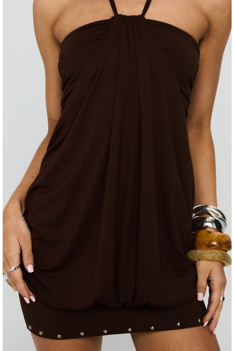 Jordonna Halter Minidress, Alternate, color, CHOCOLATE