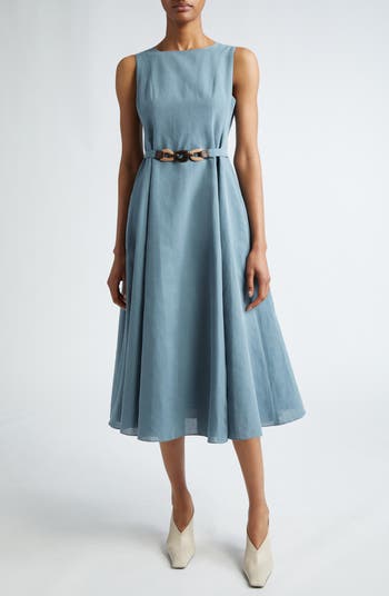’S Max Mara コットンとリネンのアメリーミディドレス AMELIE Max Mara Amelie Belted Sleeveless Cotton & Linen A-Line