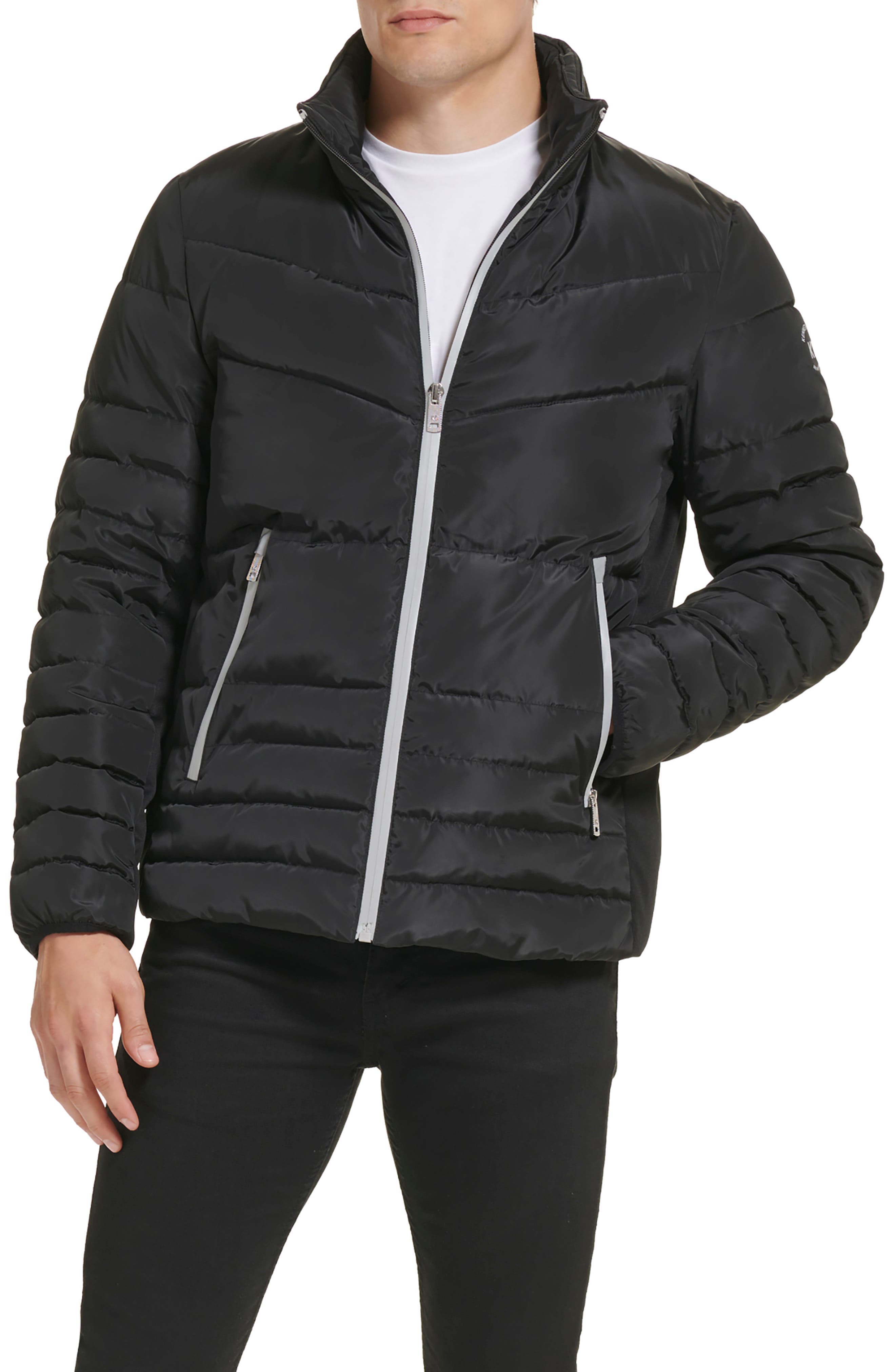 Kenneth Cole New York Faux Memory Full Zip Mixed Quilted Puffer Jacket