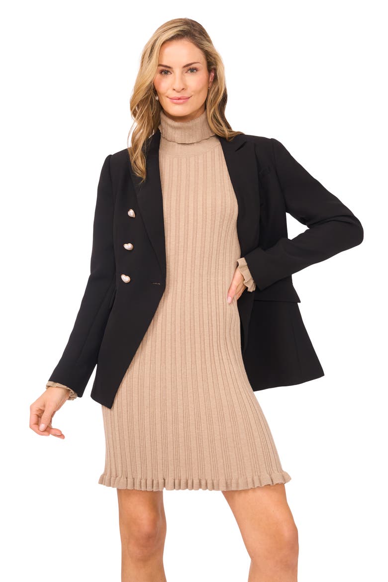 Long Sleeve Rib Turtleneck Sweater Minidress, Alternate, color, CAMEL SUGAR