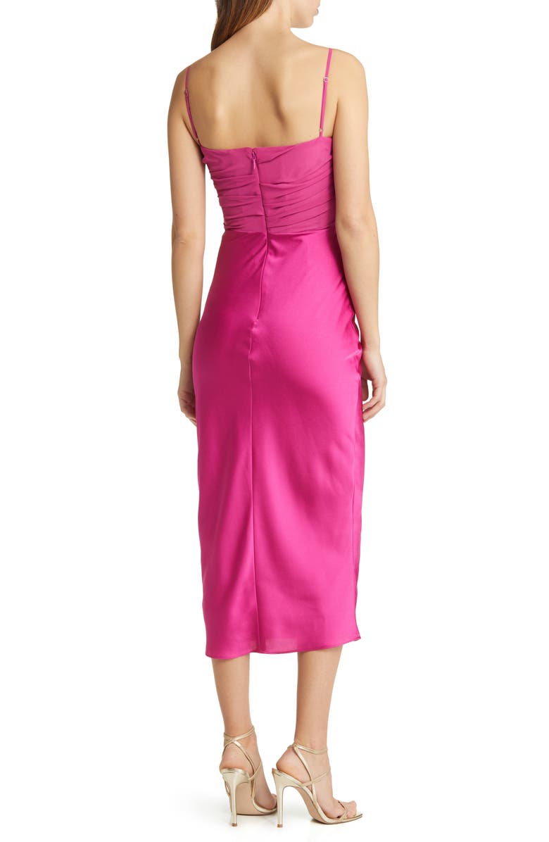 HOUSE OF CB Teia Satin & Georgette Corset Midi Dress, Alternate, color, Hot Pink