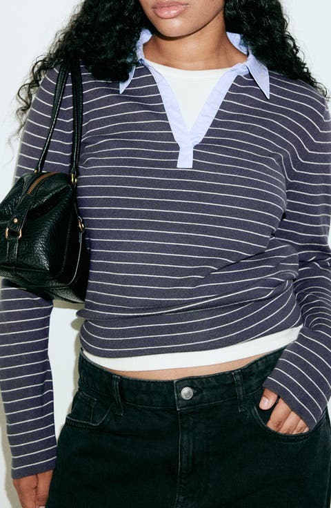 Stripe Johnny Collar Polo Sweater