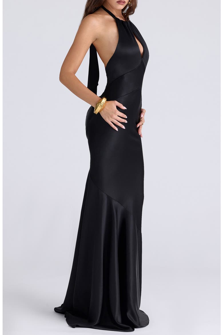 Oliviana Satin Mermaid Gown, Alternate, color, BLACK