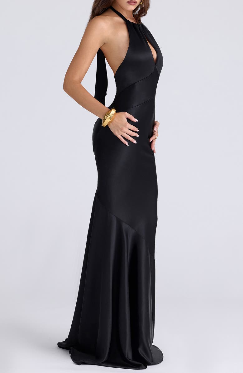 HOUSE OF CB Oliviana Satin Mermaid Gown, Alternate, color, Black