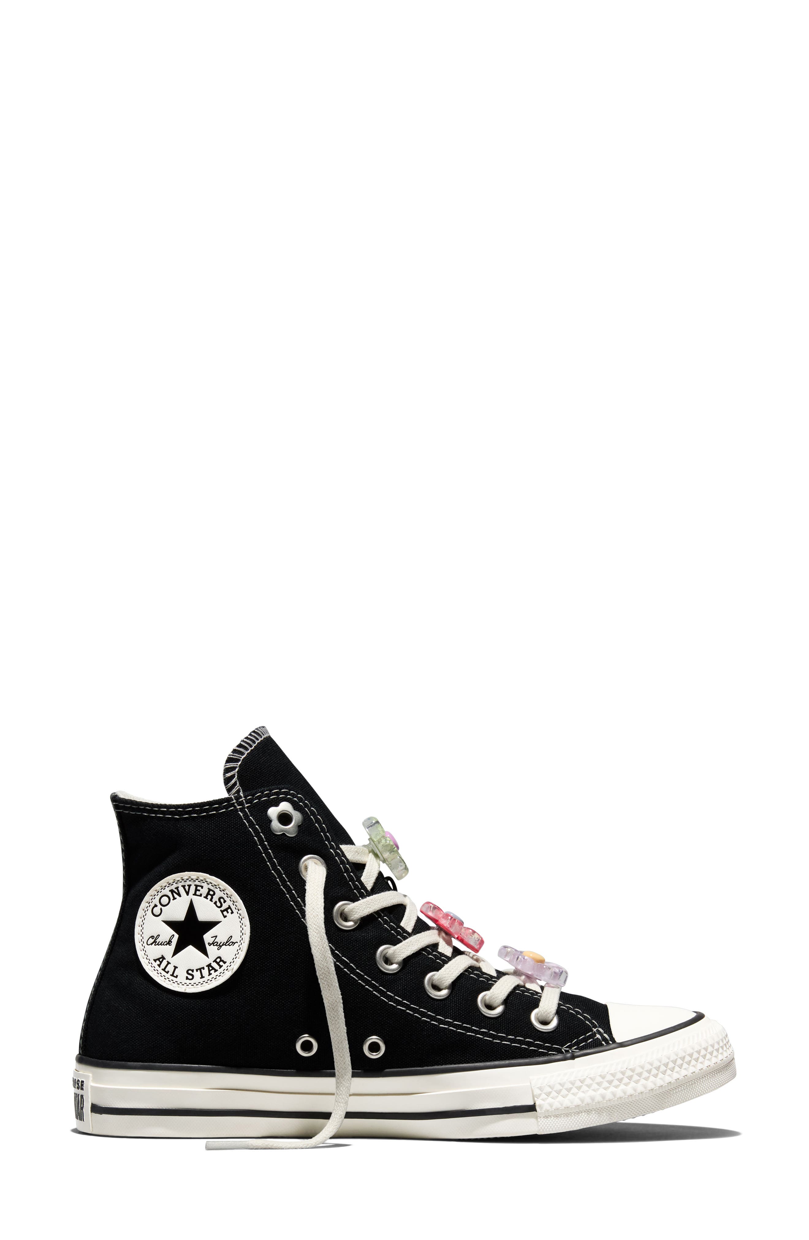 Chuck Taylor® All Star® Floral Charm High Top Sneaker, Alternate, color, BLACK/ EGRET/ CHERRY BALM