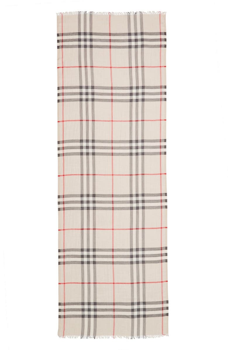 Burberry Giant Check Print Wool & Silk Scarf, Main, color, Stone