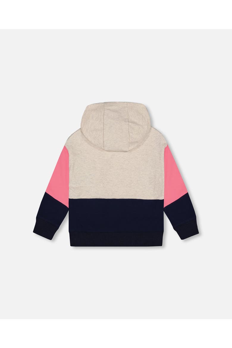 Girl's Hooded Sweatshirt Colorblock Beige, Navy And Pink, Alternate, color, Multicolor