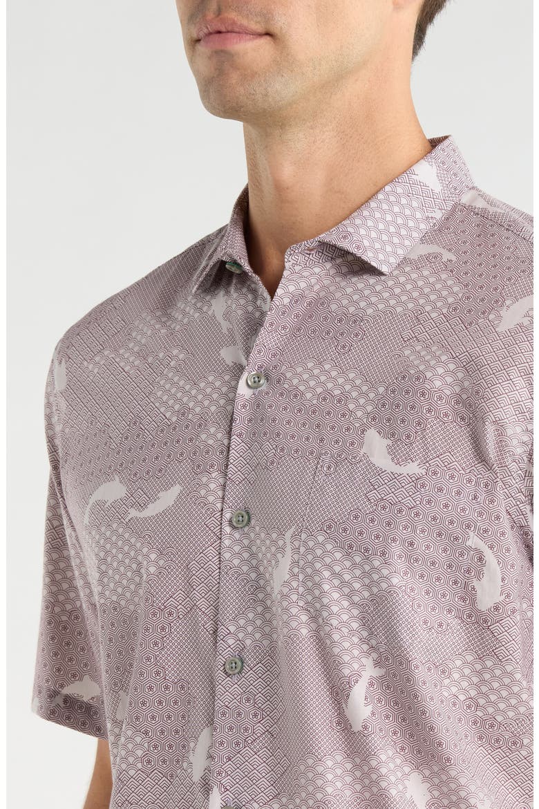 Katazome Short Sleeve Button Up Shirt, Alternate, color, POMEGRANATE