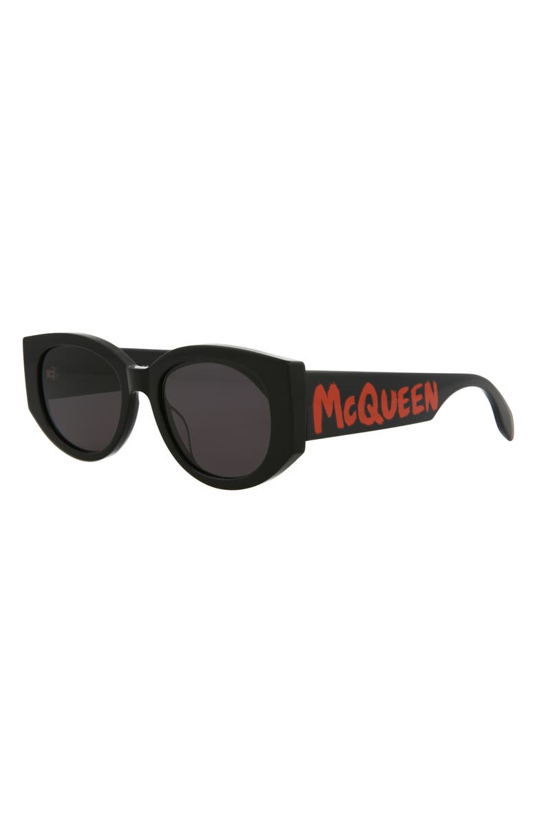 McQueen 54mm Round Sunglasses, Alternate, color, Black Black Grey