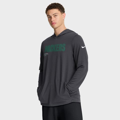 Men's Nike Anthracite Green Bay Packers Sideline Pure Fury Performance Long Sleeve Hoodie T-Shirt