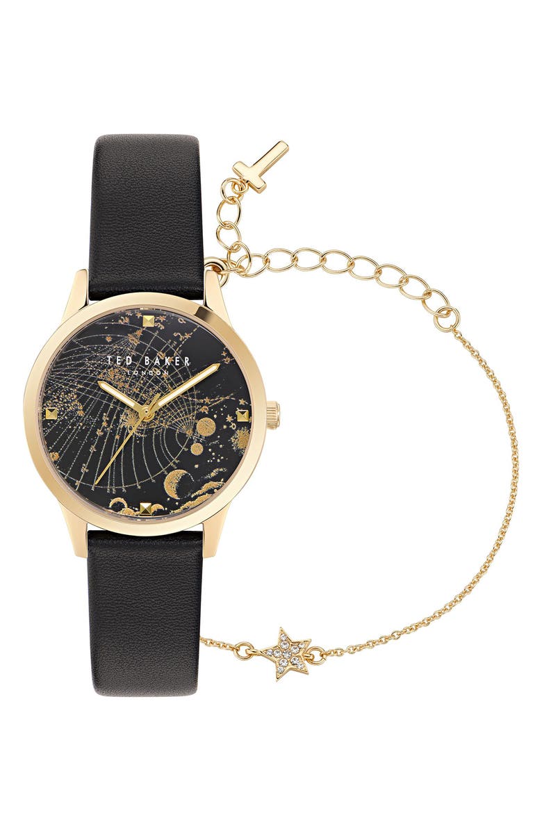 Ted Baker Leather Strap Watch & Star Bracelet Set, 36mm, Main, color, 