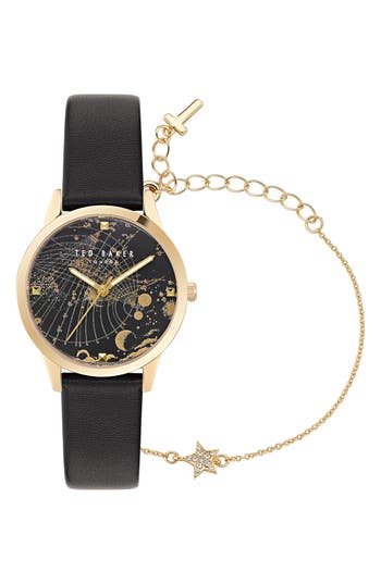 Ted Baker Leather Strap Watch & Star Bracelet Set, 36mm