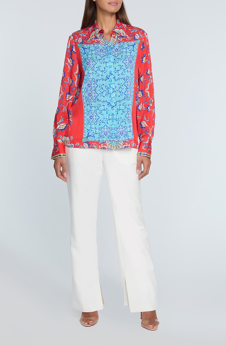 Elie Tahari The Haven Isle of Capri Stretch Silk Shirt, Alternate, color, Isle Of Capri Print