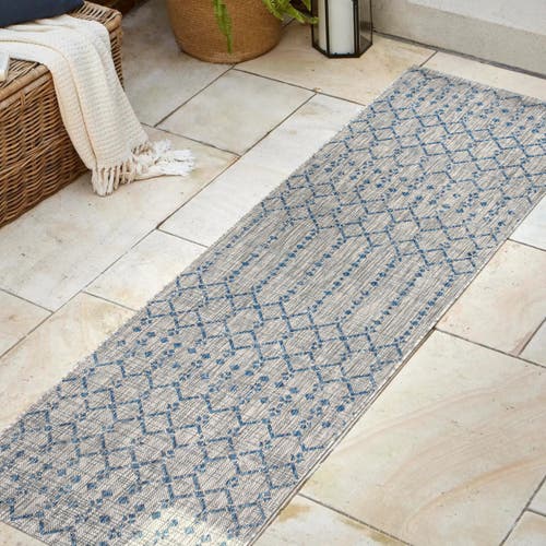 Jonathan Y Ourika Moroccan Geometric Textured Weave Indoor/outdoor Area Rug In Light Gray/navy