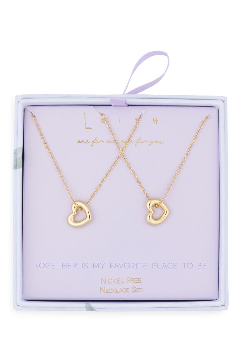 Together Is My Favorite Place To Be Set of 2 Open Heart Pendant Necklaces, Main, color, GOLD