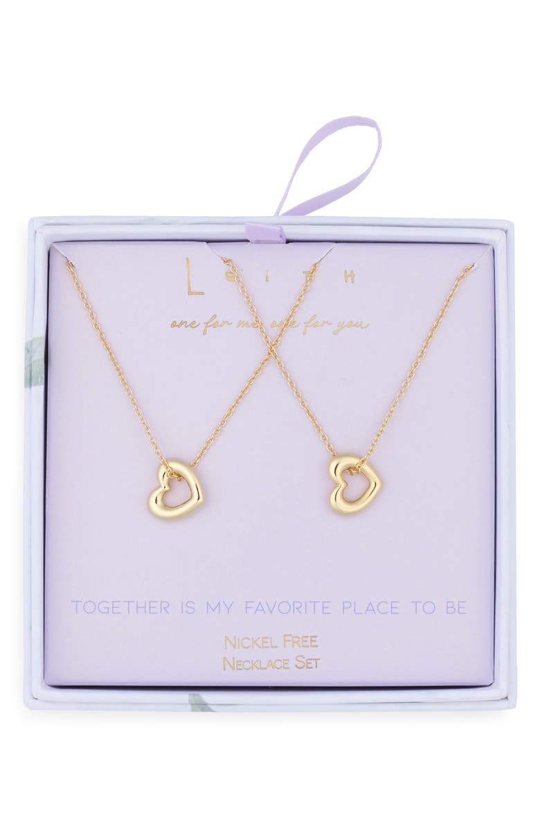 Leith Together Is My Favorite Place To Be Set of 2 Open Heart Pendant Necklaces, Main, color, Gold