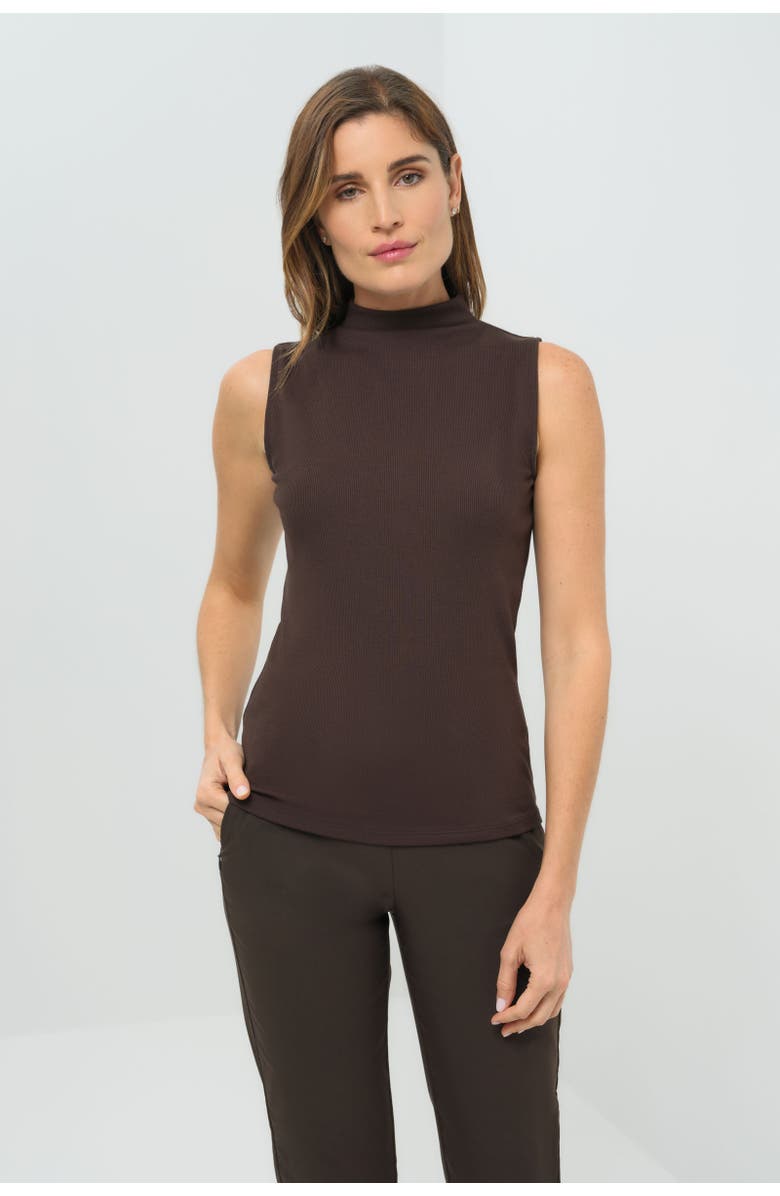 Anatomie Siobhan Sleeveless High Neck Pima Rib Top, Main, color, Espresso